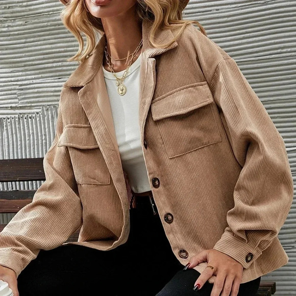 Flap Pocket Drop Shoulder Corduroy Jacket - Picture 5 of 5